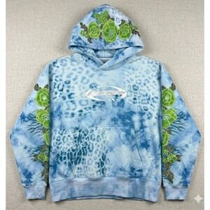 NEW Civil Regime Hoodie Ocean Roses Men XL Blue Tie Dye Floral Streetwear NWT